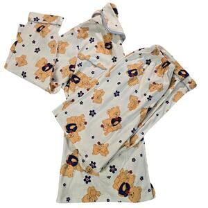 Ao Shu Na Women’s Teddy Bear Pajama Set Button Front Top Pants Vintage